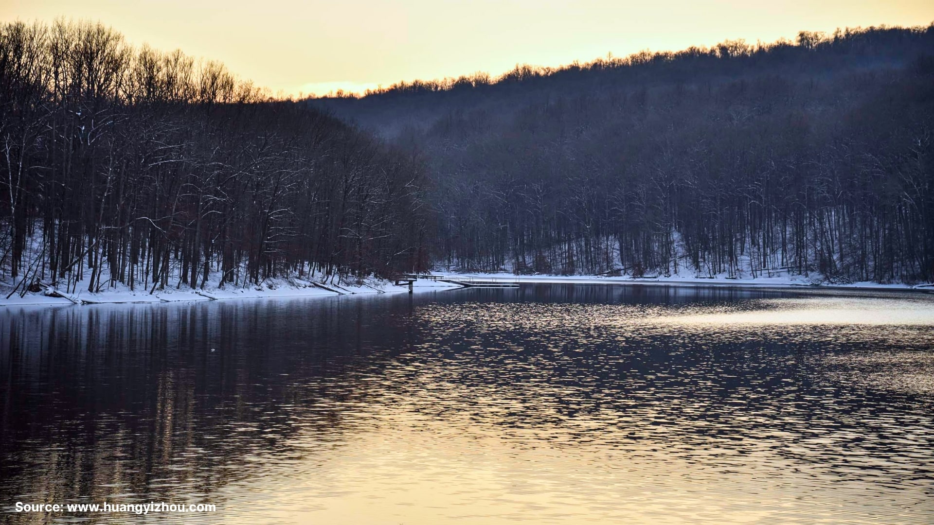 The hunting creek lake during a snowy winter time.