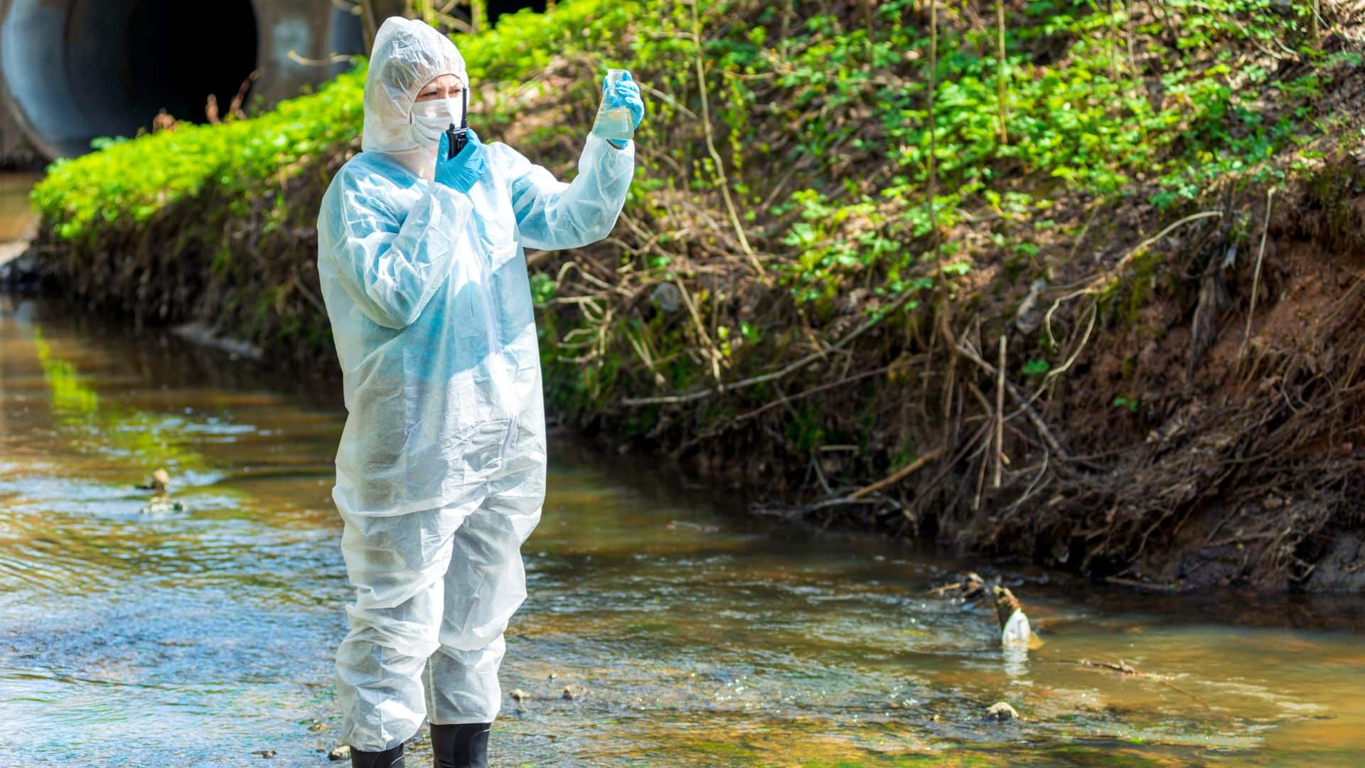 Taking contaminated water samples for analysis